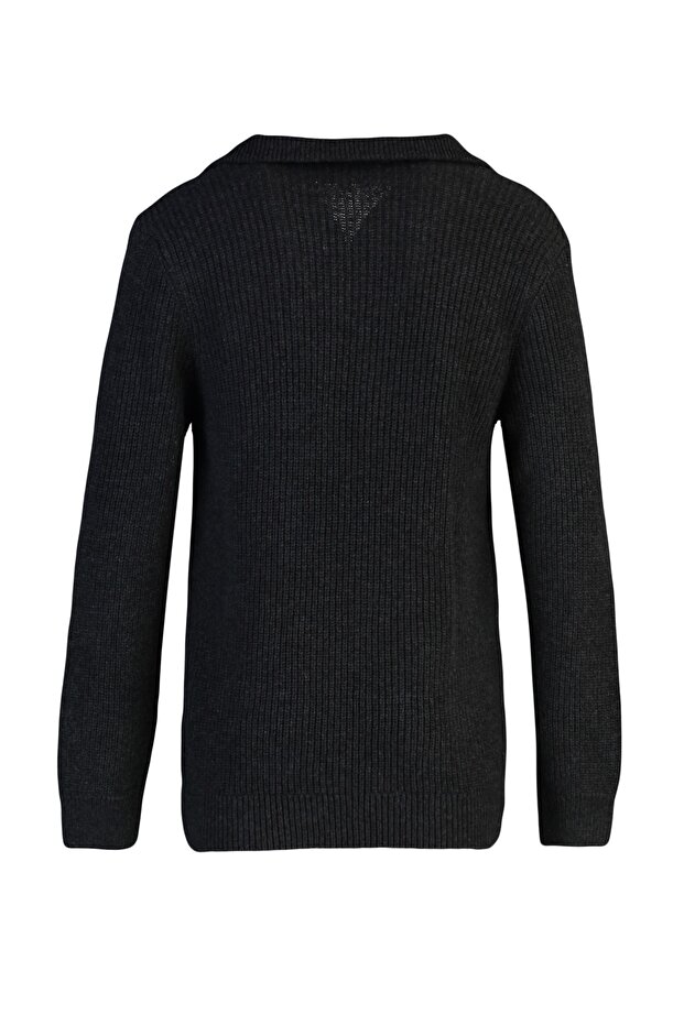 Antracytowy regularny krój wełniany sweter z golfem zapinany na suwak Tmnaw22Kz0347 - 9