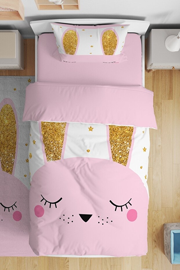 Gold Eared Rabbit Patterned Single Baby Kids Bedding Set