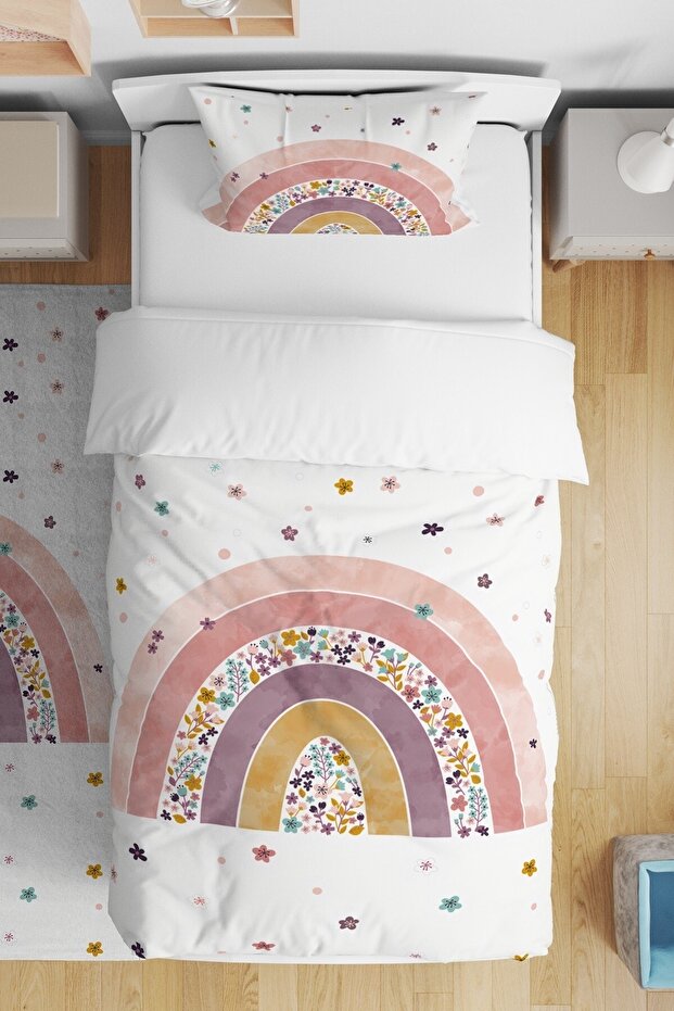 Floral Rainbows Patterned Single Baby Kids Bedding Set