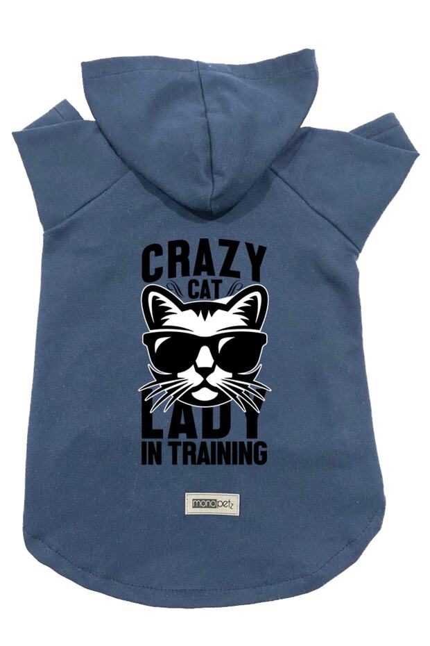 Hooded Fleece Sweatshirt Dog And Cat Outfit & Dress - Navy Blue Crazy Cat