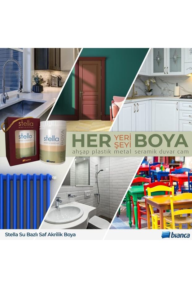 Stella Su Bazlı Saf Akrilik Boya Tüm Renkler 1Lt Her Yeri Boyar - 5