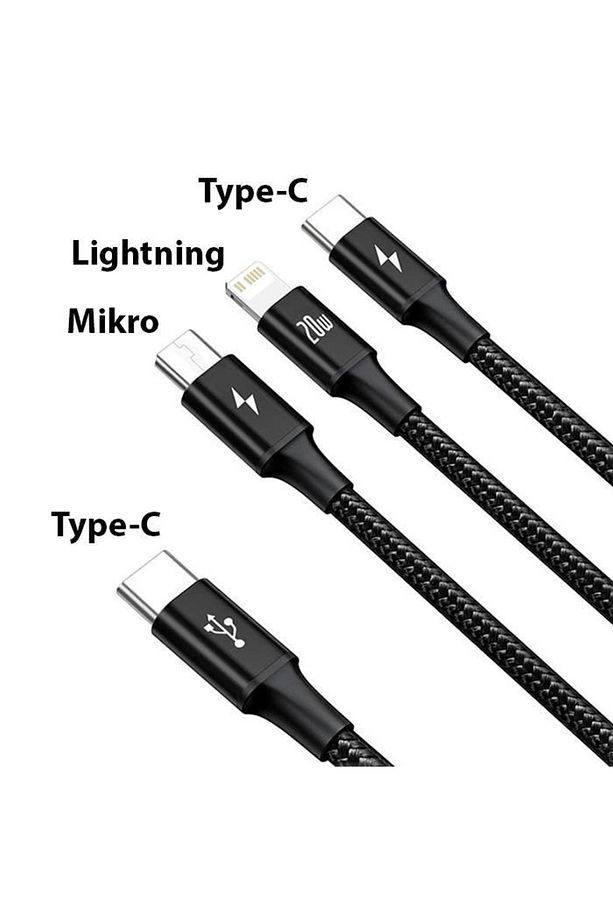 1.5 Metre 20w 3in1 Type C, Iphone Lightning Ve Micro Ultra Hızlı Şarj Ve Data Kablosu - 2