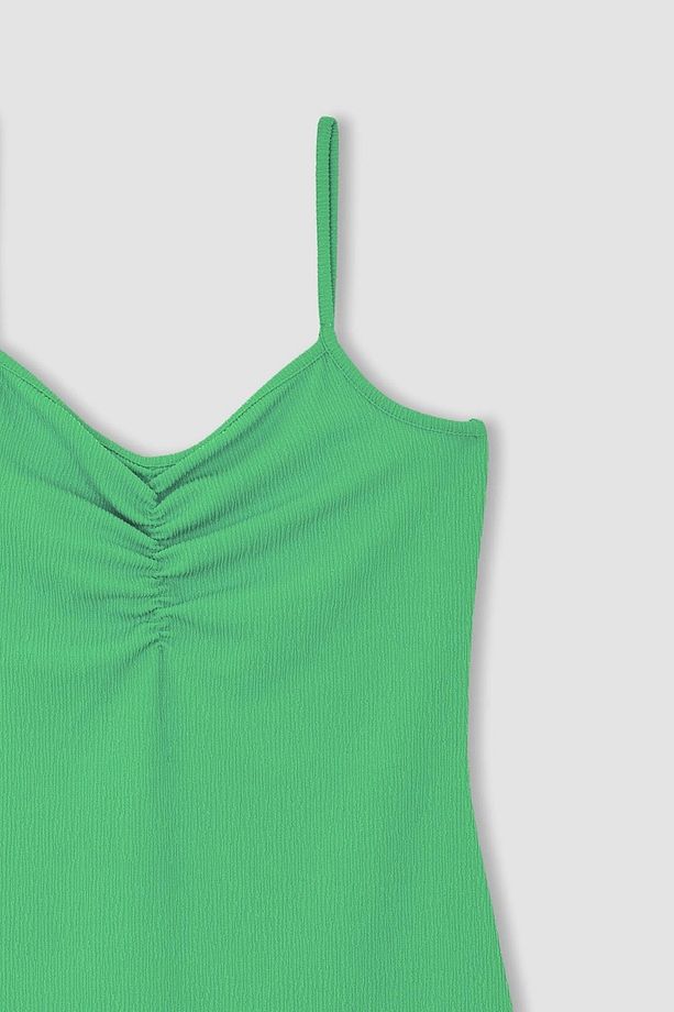 Bodycon Askılı Midi Örme Elbise - 5