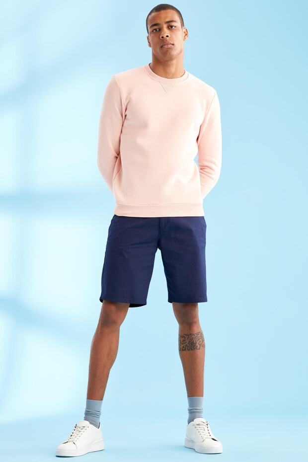 Regular Fit Bisiklet Yaka Basic Pamuklu Sweatshirt - 5