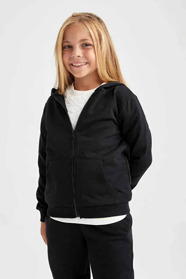 Kız Çocuk Regular Fit Okula Dönüş Kapüşonlu Hırka - 4