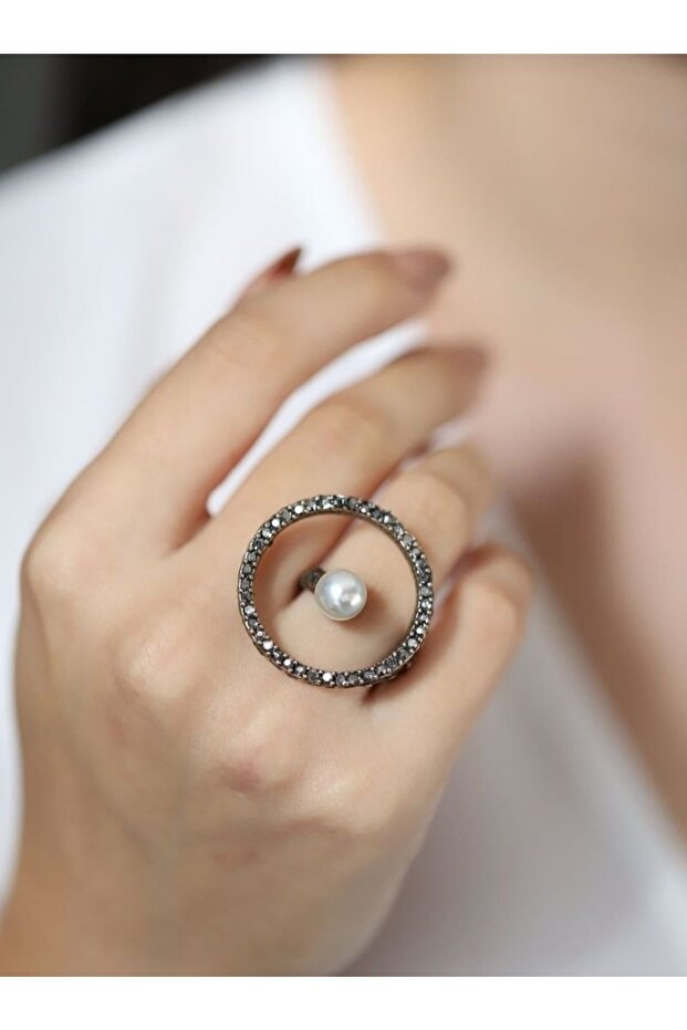 Marcasite Jewelled Design Adjustable Pearl Ring