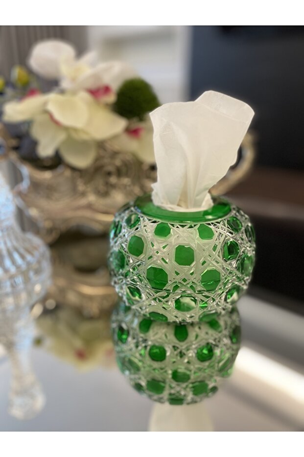 Crystal Cut Glass Napkin Holder -green-