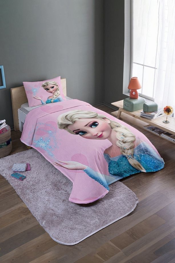 Pembe Elsa Desenli Tek Kişilik Yatak Örtüsü Ve Pike Takımı - 2