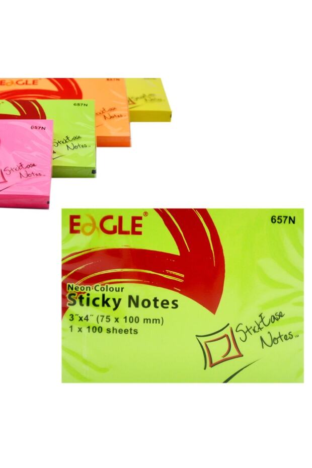 75x100 Mm Neon Renk Sticky Yapışkanlı Not Kağıdı 100 Yaprak (657n) 4 Adet - 5
