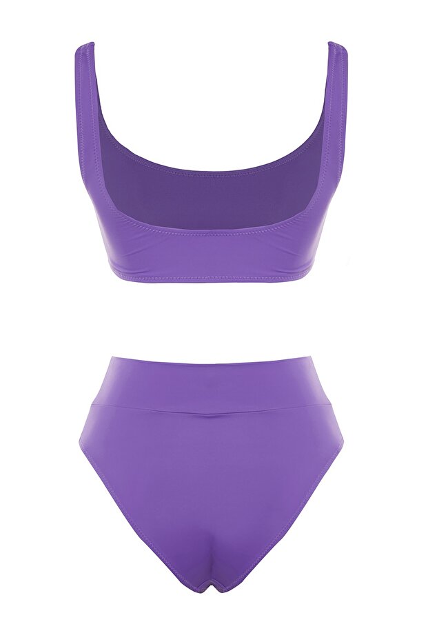 Mor Kaplı Klora&Suya Dayanıklı Uzun Ömür LYCRA®XTRALIFE Yüksek Bel Bikini Takımı TBESS22BT0010 - 10
