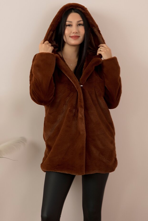 Kapüşonlu Peluş Kaban Nvy02 - 3