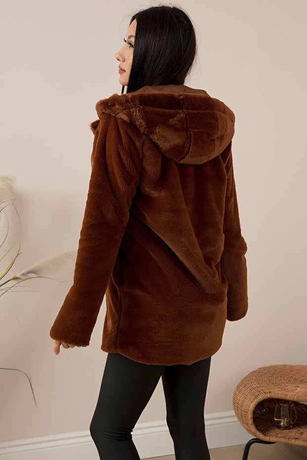 Kapüşonlu Peluş Kaban Nvy02 - 5