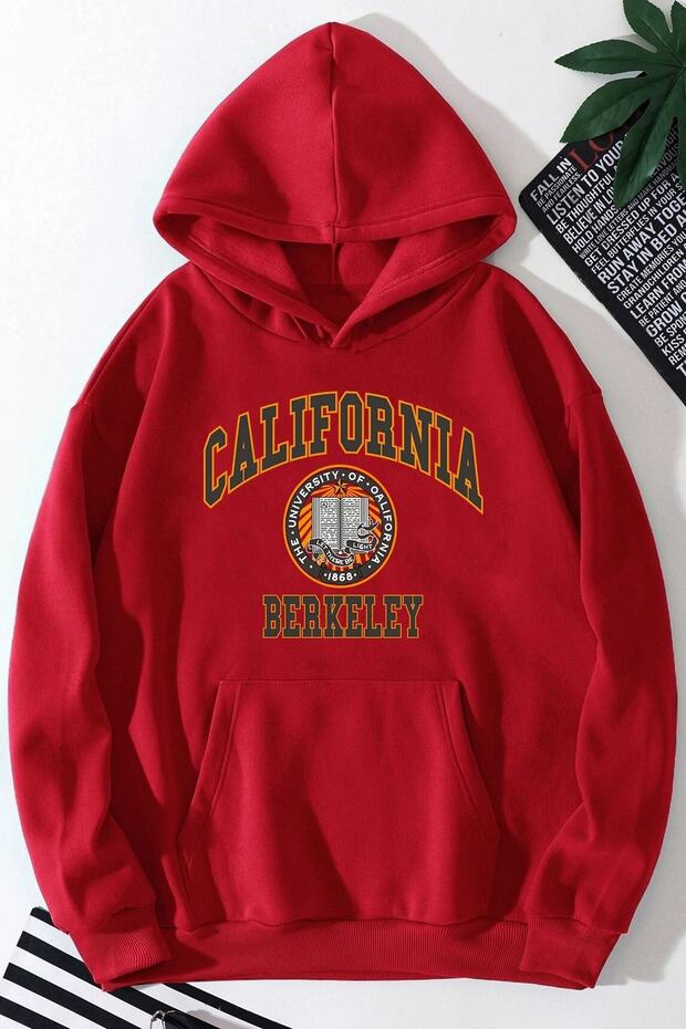 Unisex Red California Berkeley Printed Hooded Sweatshirt