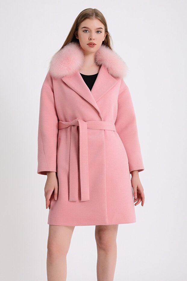 Cashmere Coat with Pink Fur Accessories