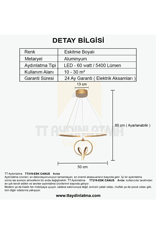 Tt319-esk Canus Modeli Eskitme Boyalı ( 3 Renk Modüllü ) Led Avize - 4
