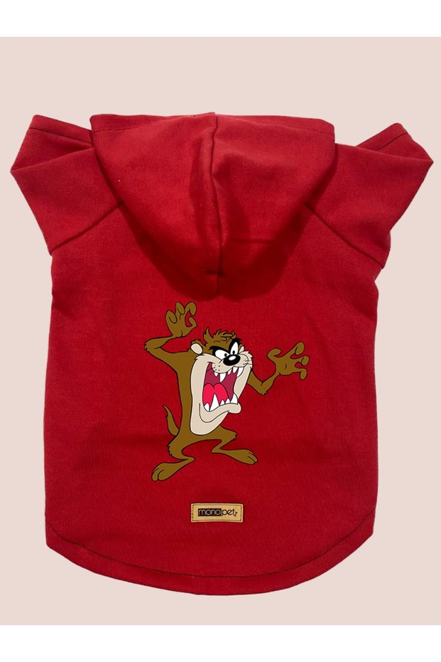 Hooded Fleece Sweatshirt Dog And Cat Outfit & Dress - Red Tasmanian Devil - Size Xs