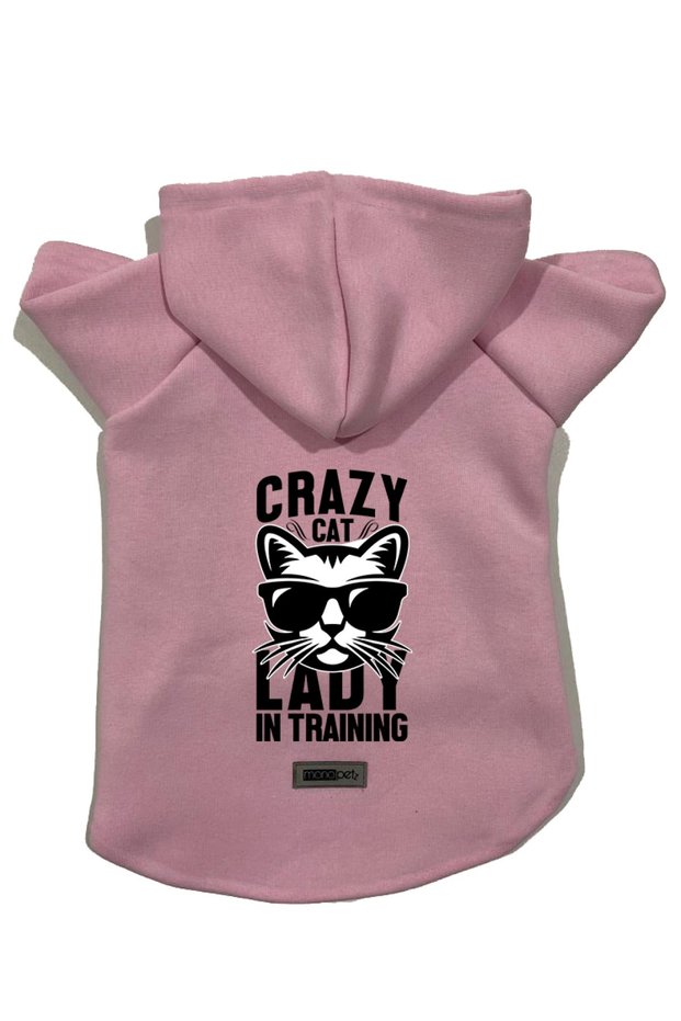 Hooded Fleece Sweatshirt Dog And Cat Outfit & Dress - Pink Crazy Cat