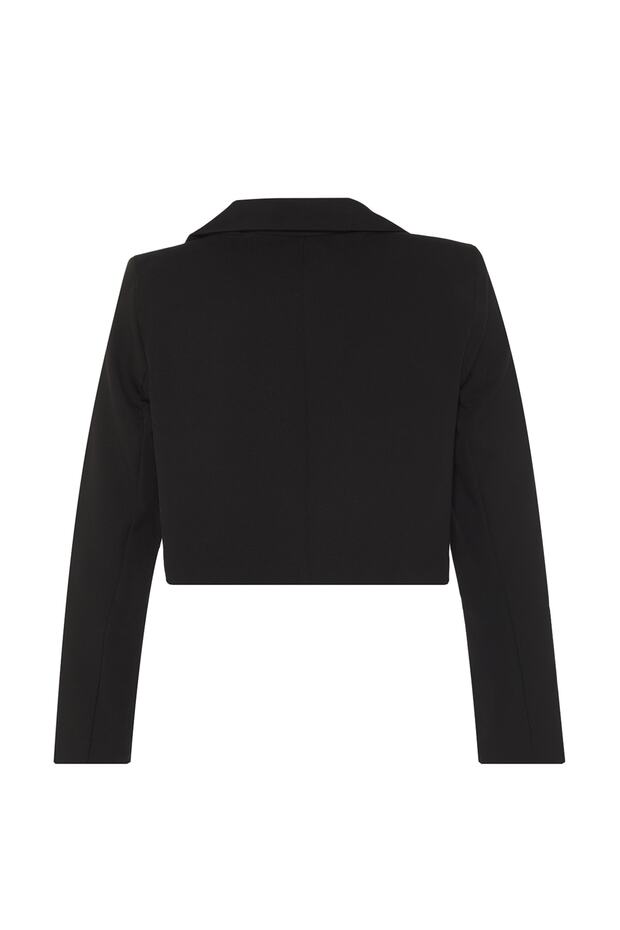Siyah Crop Astarlı Dokuma Blazer Ceket TWOAW22CE0086 - 7