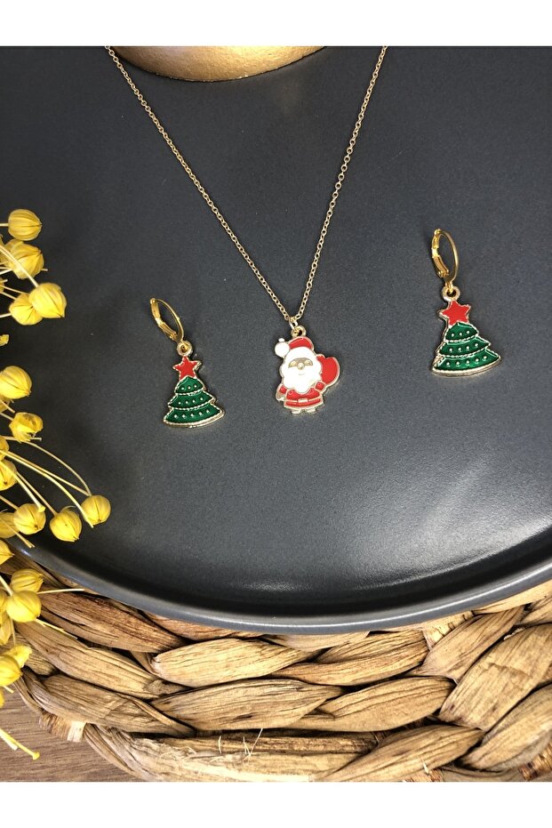 New Year Christmas Christmas New Year Concept Necklace Earrings Set