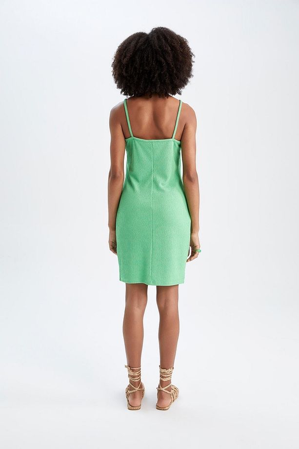 Bodycon Askılı Midi Örme Elbise - 3