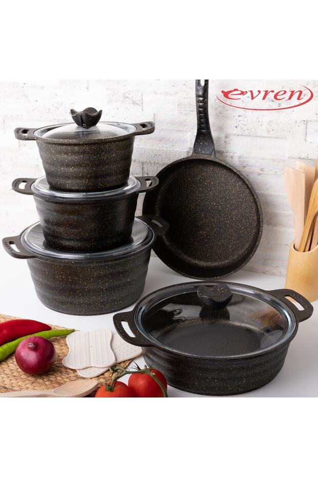 Dalgalı Döküm 9 Parça Tencere Seti - 1