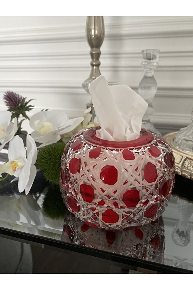 Crystal Cut Glass Napkin Holder -red-