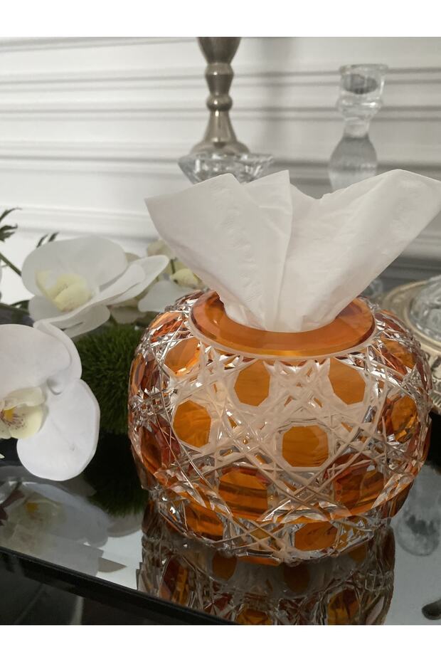 Crystal Cut Glass Napkin Holder -orange-