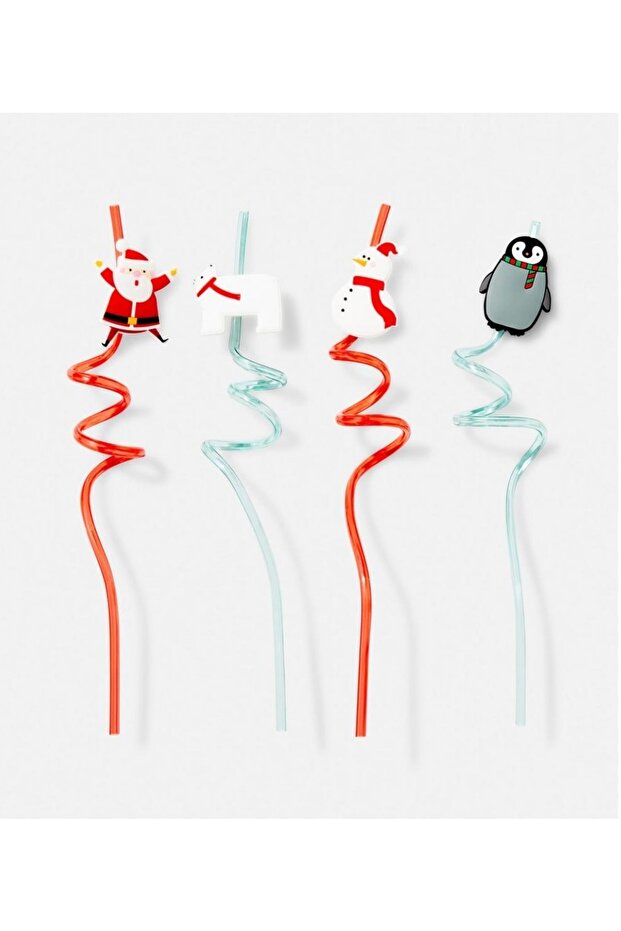 New Year's Special Imported 4-Piece Reusable Straw Set Santa Claus Snowman Polar Bear Penguin