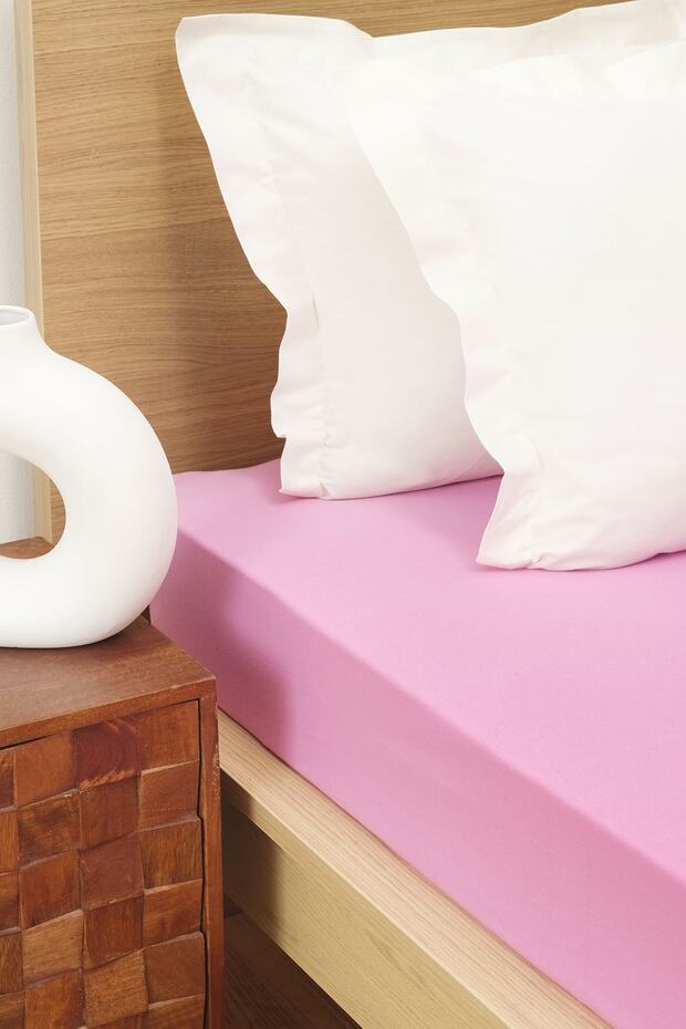 ملاءة سرير مفردة من القطن الممشط باللون الفوشيا - 1
