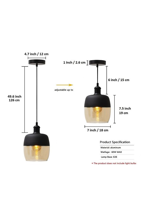 Siyah Metal Rustik Duylu Tekli Şeffaf Cam Yükseklik Ayarlanabilir Avize 126 Cm Örgü Kablo Uzunluğu - 4