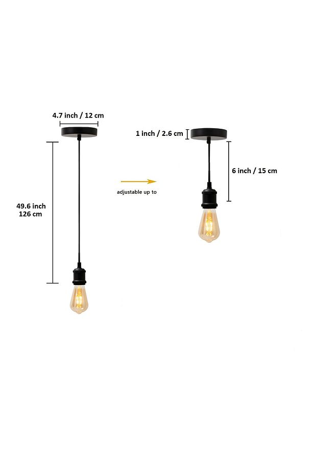 Siyah Metal Rustik Duylu Tekli Şeffaf Cam Yükseklik Ayarlanabilir Avize 126 Cm Örgü Kablo Uzunluğu - 7