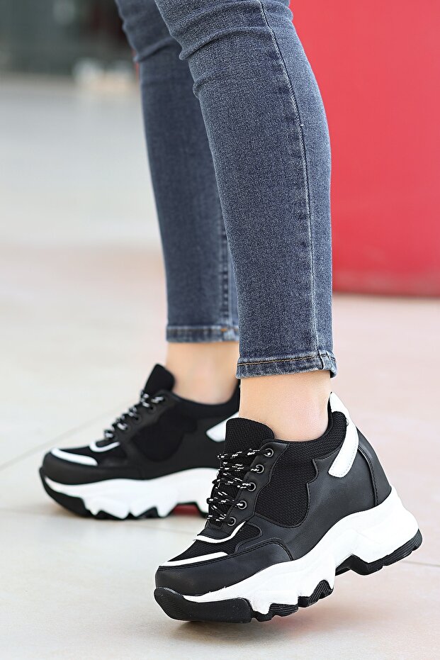 Black - Women's Hidden Wedge Heel Sneaker Sole Sports