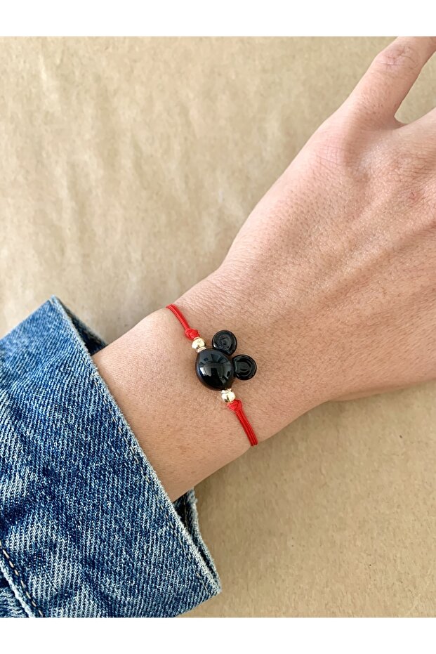 Mickey Minnie Mouse Murano Glass Red Rope Bracelet