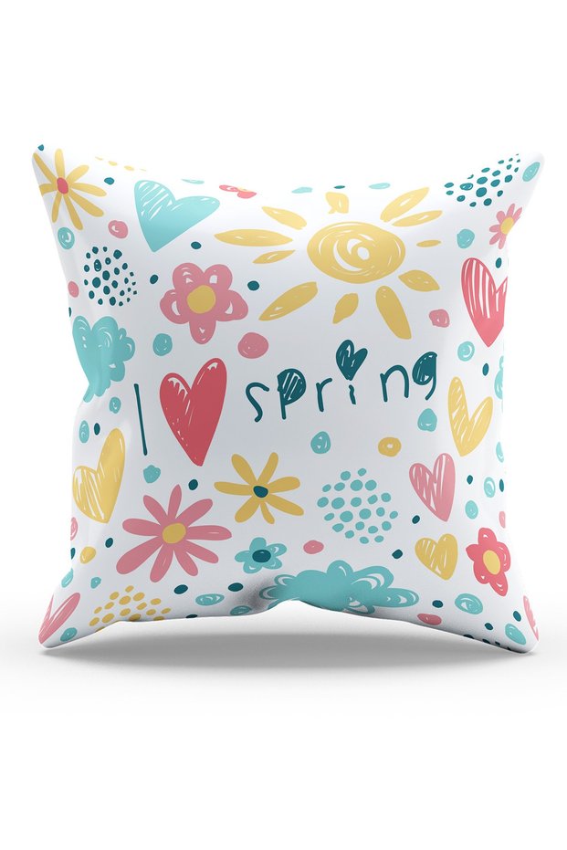 Double Side Printed I Love Spring Patterned Suede Throw Pillow Case