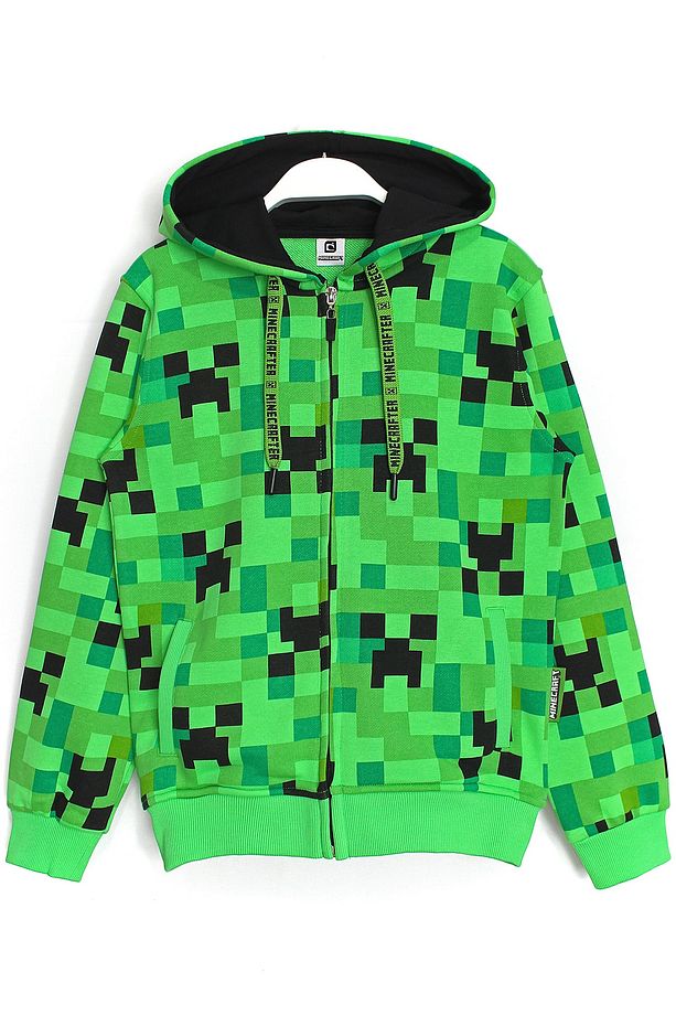 Minecraft Creeper 360 Derece Desenli Erkek Çocuk Fermuarlı Kapüşonlu Hoodie Sweatshirt - 1