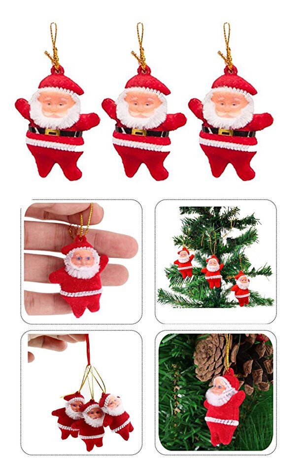 3-Piece Christmas Pine Tree Ornament Set with Santa Claus Figure Christmas Man New Year String Tree Ornament
