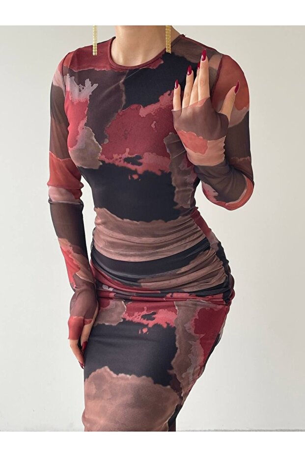 Eleni Streç Kadın Batik Elbise - 6