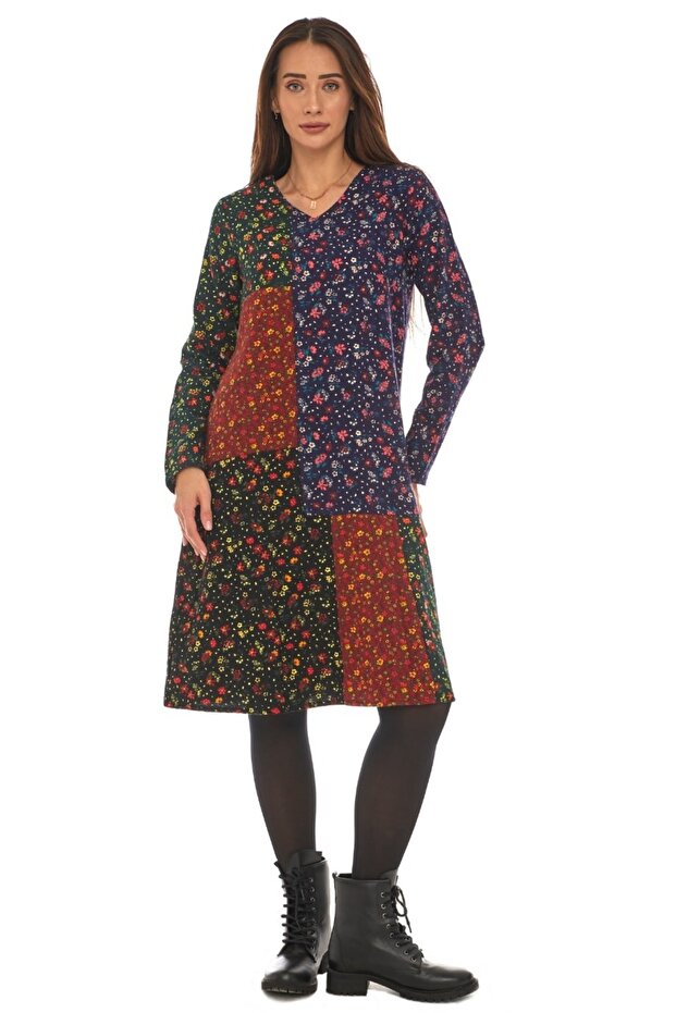 Pazen Patchwork Kısa Elbise - 1