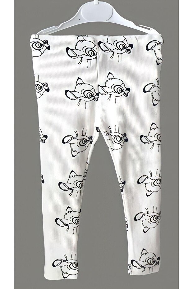 Girls' Ribbed Bambi Print Patterned Tights
