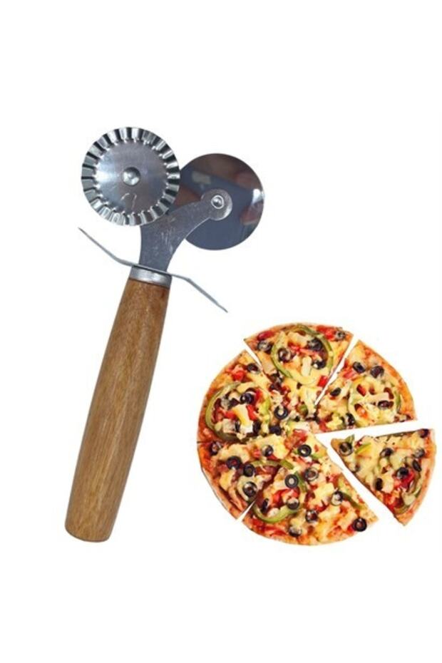 Wooden Handle 2-Piece Dough Cutting Roulette Flat and Wavy Pizza Pastry Cutter Apparatus Id:315326411