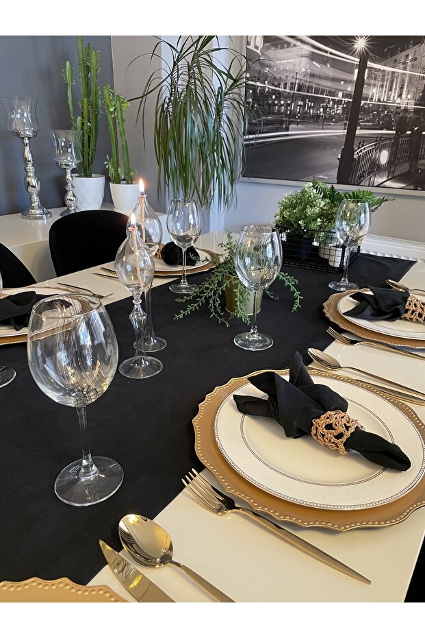 Kadife Dokulu Dertsiz Uzun Siyah Runner - 3