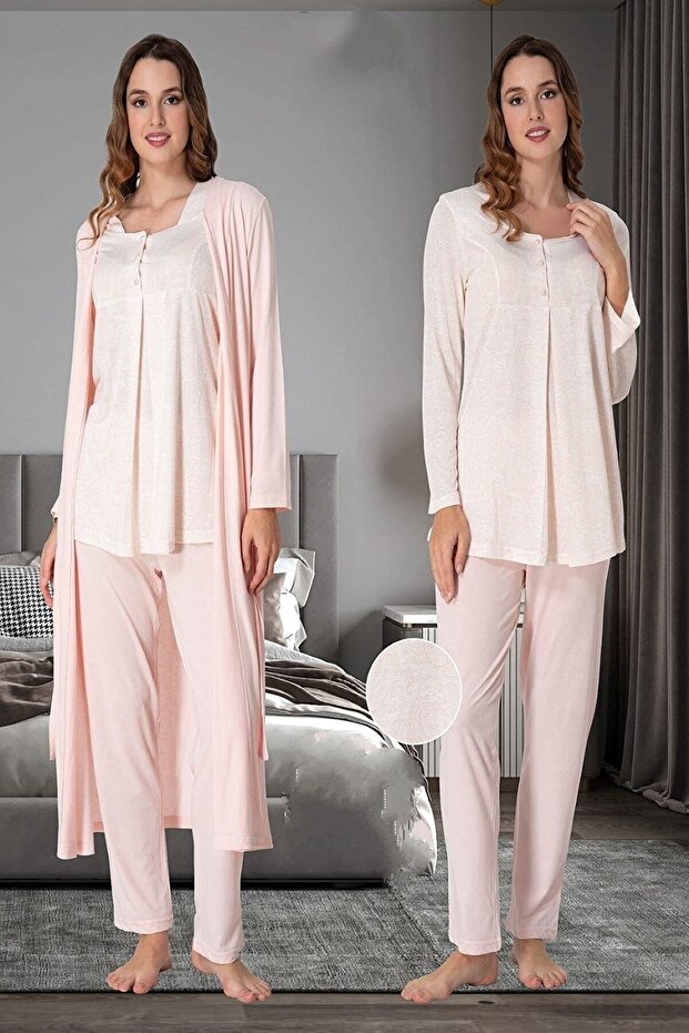 Women's Pink Dressing Gown Pregnant Maternity Pajama Set