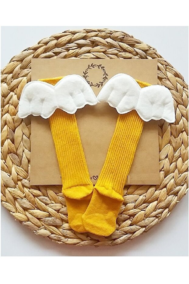 Baby Girl Winged Mustard Knee Socks