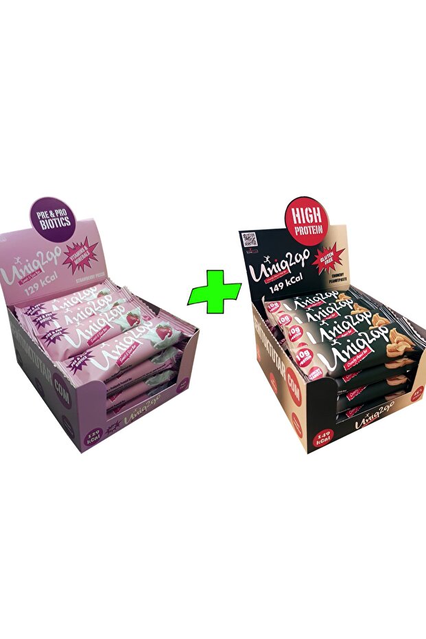 Crunchy Mıdı Fıstıkezmeli+ Tatlı-ekşi Pre-probiyotik Mıdı Çilekli Proteinbar(32 Adet) - 1