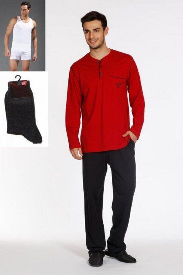 Erkek Bordo O Patlı Takım Pijama Takımı Çeyiz Seti E0213K0230 - 1