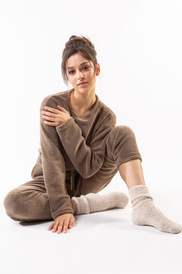 Kadın Kahverengi Wellsoft Basic Yaka Takım - 5