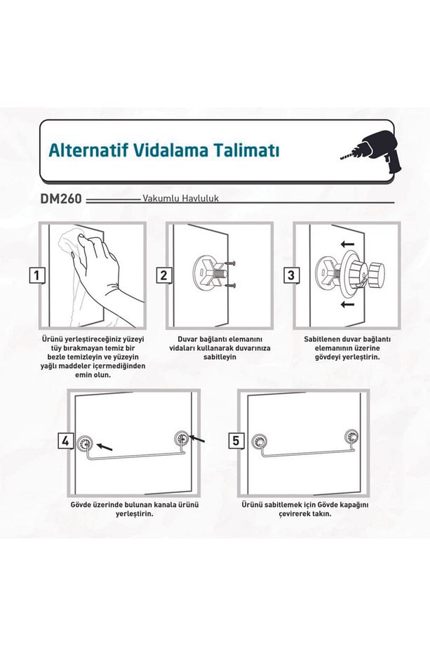 Delme Vida Matkap Yok!vakumlu Uzun Havluluk Krom Dm260 - 5