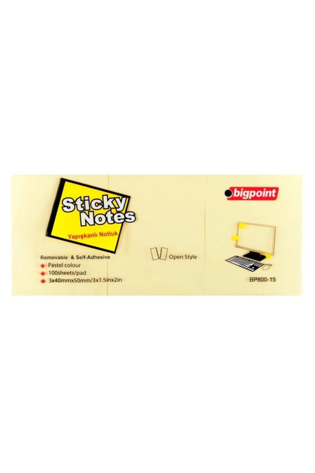 Yapışkanlı Not Kağıdı 3'lü 40x50mm Sarı 4'lü Paket - 1