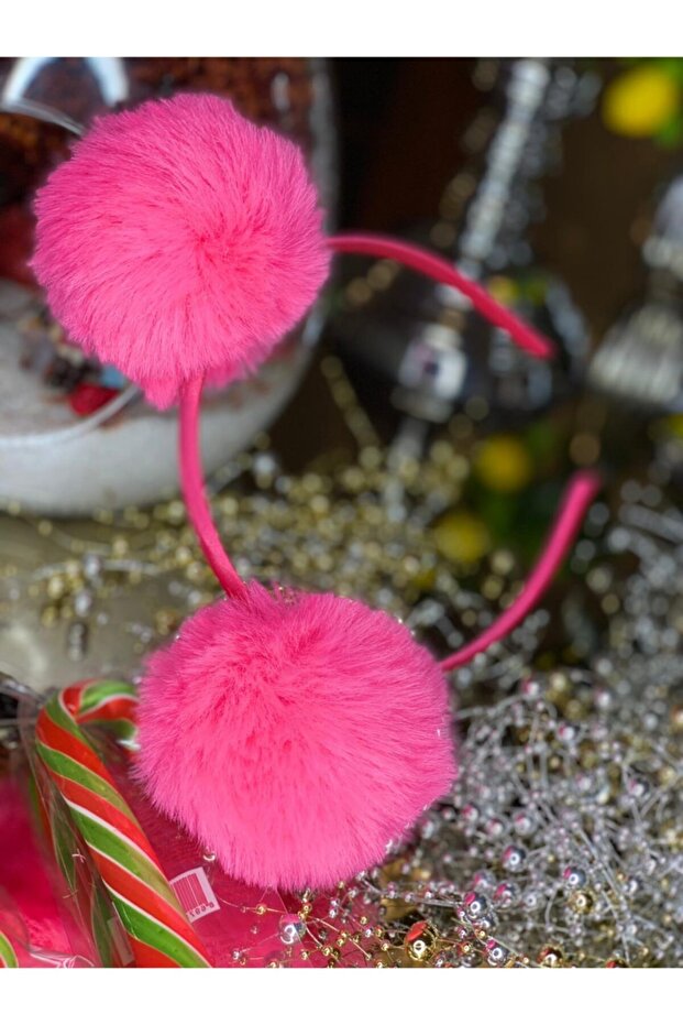 Neon Candy Pink Big Furry Plush Pompom Satin Crown Children's Crown Pompom