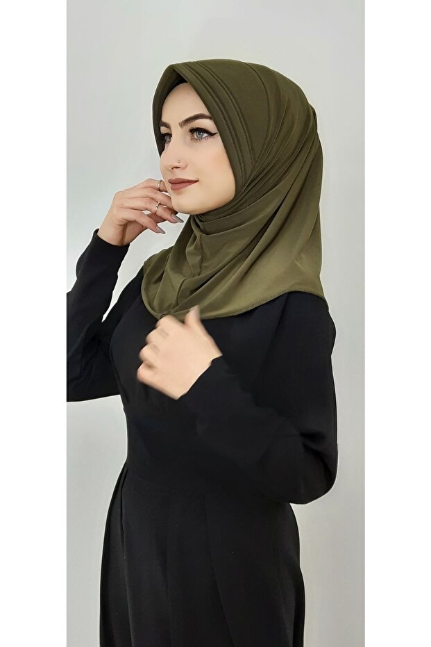 وشاح جاهز موديل عملي باللون الأخضر الكاكي